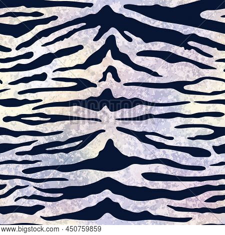 White Snow Tiger Seamless Pattern, Silver Background. Vector White Gold Wild Animal Skin Texture, Bl