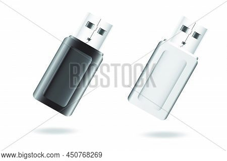 Vector Set 2 Black And White Flash Disk, Isolated On White.