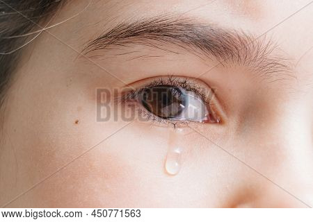 Sad Brown Eyes With Tears. Childrens Fears, Resentments And Anxieties.