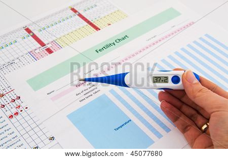 Elektronik termometre kadın elinde. Doğurganlık kavramı