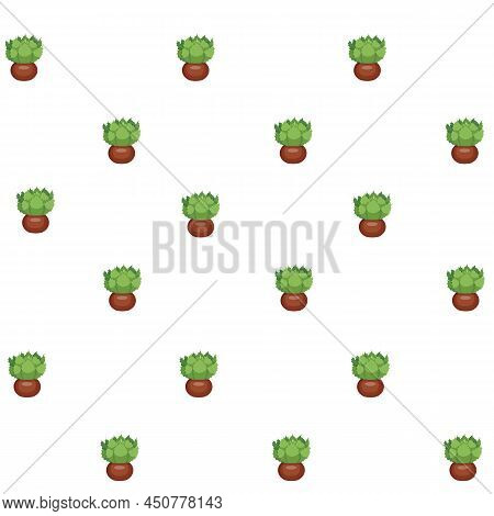 Cactus In A Pot. Seamless Pattern. Vector Stock Illustration.
