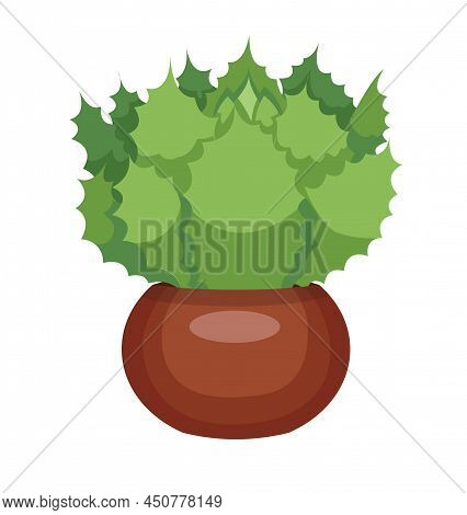 Cactus In A Pot. Vector Stock Illustration Isolated On White Background.