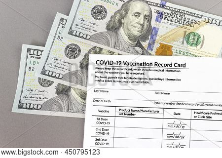 Covid-19 Vaccination Record Card, Immunization Certificate For Travel On One Hundred American Dollar