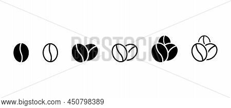 Coffee Bean Vector Icons Set. Morning Coffee And Grain Symbol