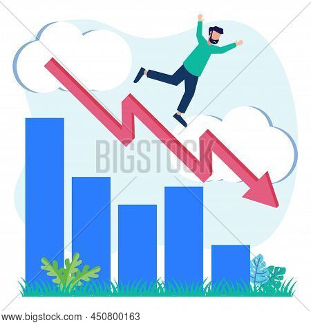 Flat Style Vector Illustration. Management Fails To Make A Profit, Businessmen Sad Around, Business 