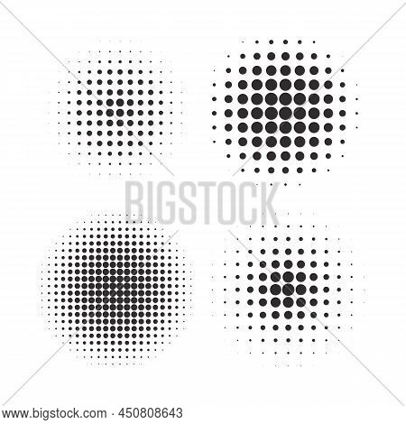 Halftone Circles, Halftone Dot Pattern Texture Set On White Background, Vector Format