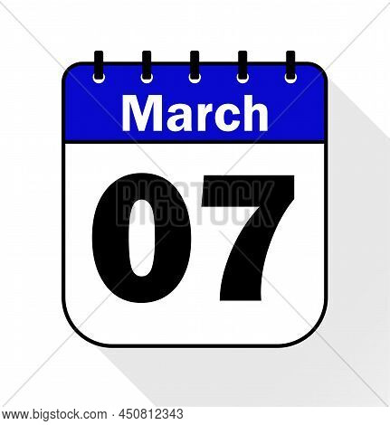 March Day 7 Blue - Calendar Icon - Vector Illustration