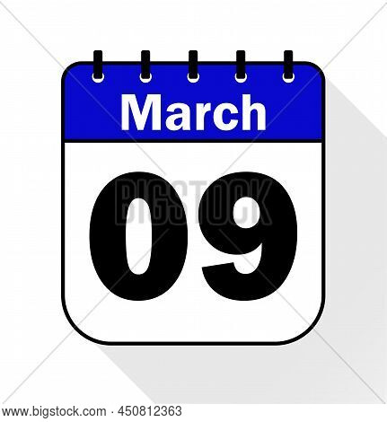 March Day 9 Blue - Calendar Icon - Vector Illustration