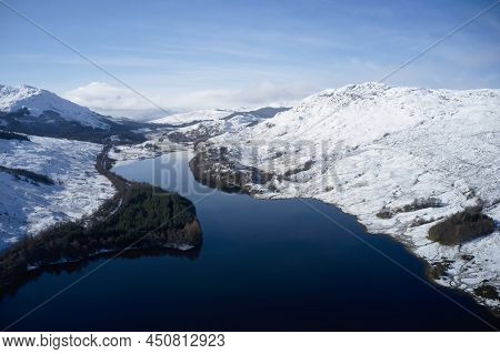 Loch Dochart Aerial View Showing Fallen Snow During Winter