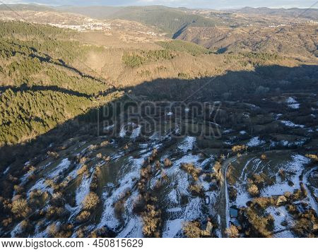 Aerial View Of Village Of Dolen With Authentic Nineteenth Century Houses, Blagoevgrad Region, Bulgar