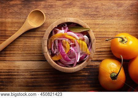 Cebolla Roja Picada. Chopped Purple Onion With Manzano Chili And Spices, A Very Popular Preparation 