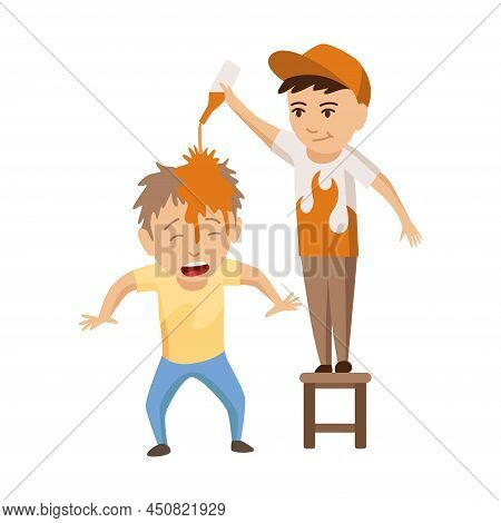 Kids Bullying. Childish Bullies Or Verbal And Physical Conflict Between Children. Bad Child Behavior