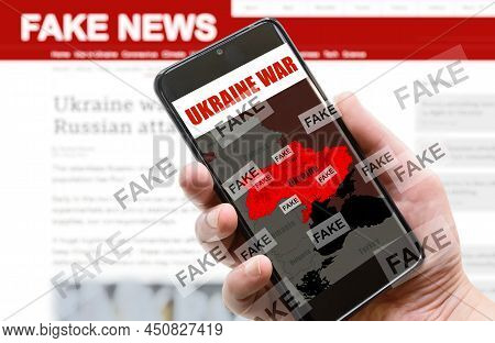 War In Ukraine And Fake News Theme, Russia And Ukraine Conflict On Mobile Phone Screen. Russia Vs Uk
