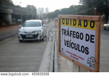 Salvador, Bahia, Brazil - January 28, 2022: View Of The Brt System Implementation Works In The Itaig