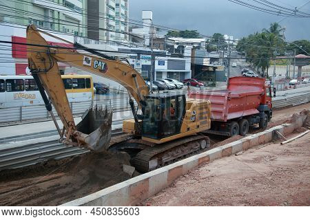 Salvador, Bahia, Brazil - January 28, 2022: View Of The Brt System Implementation Works In The Itaig