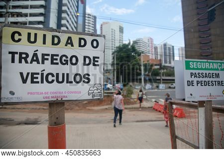Salvador, Bahia, Brazil - January 28, 2022: View Of The Brt System Implementation Works In The Itaig