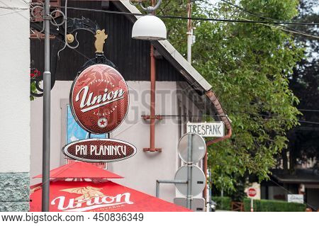 Ljubljana, Slovenia - June 12, 2021: Logo Of Union Brewery, Or Pivovarna Union, On A Local Retailer 
