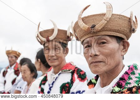 Chiang Mai, Thailand - July 30, 2010: Kachin Or Jingpo Ethnic Senior Men In Traditional Clothing Wea