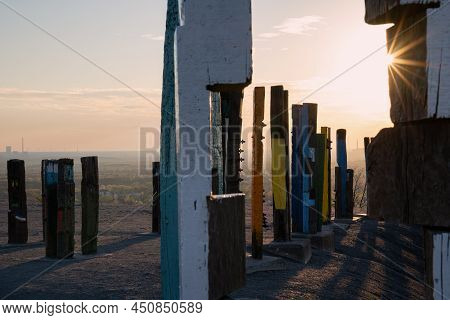 Bottrop, Germany - April 27, 2021: Haniel Tip, Landmark Of Ruhr Metropolis Against Sky On April 27, 