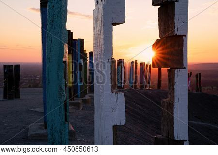 Bottrop, Germany - April 27, 2021: Haniel Tip, Landmark Of Ruhr Metropolis Against Sky On April 27, 