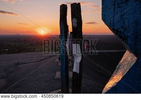 Bottrop, Germany - April 27, 2021: Haniel Tip, Landmark Of Ruhr Metropolis Against Sky On April 27, 