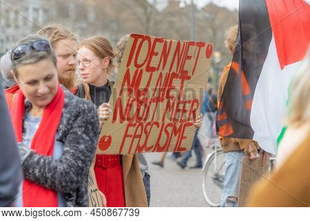 Maastricht, South Limburg, Netherlands. March 13, 2022. Protest: No Racism, No Fascism In The Counci