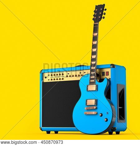 Classical Amplifier With Acoustic Guitar Isolated On Yellow Background.