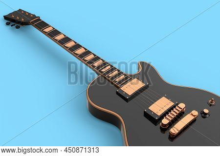 Close-up Electric Acoustic Guitar Isolated On Blue Background.