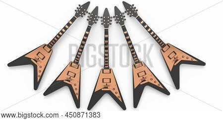 Set Of Electric Acoustic Guitar Isolated On White Background.