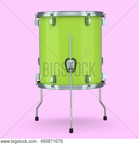 Realistic Drum On Pink Background. 3D Render Concept Of Musical Instrument
