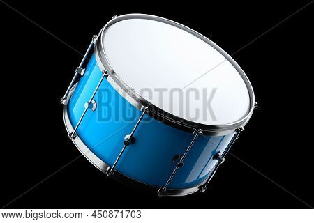 Realistic Drum On Black Background. 3D Render Concept Of Musical Instrument
