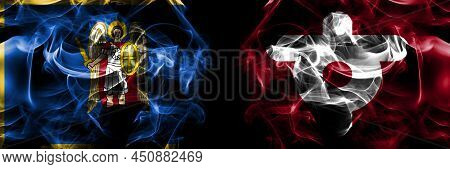 Kyiv, Kiev Vs Japan, Japanese, Sunagawa, Hokkaido, Sorachi, Subprefecture Flag. Smoke Flags Placed S