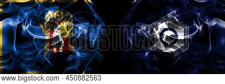 Kyiv, Kiev Vs Japan, Japanese, Yubari, Hokkaido, Sorachi, Subprefecture Flag. Smoke Flags Placed Sid