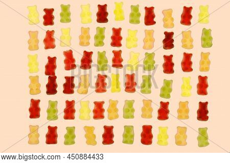 Jelly Bears Candy Isolated On A Beige Background.jelly Low-calorie Sweets. Childrens Dessert.jelly M