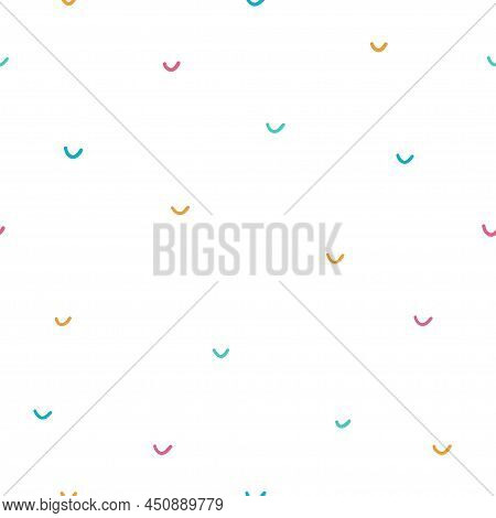 Simple Seamless Abstract Pattern With Little Colorful Semirings On White Background. Childish Flat V