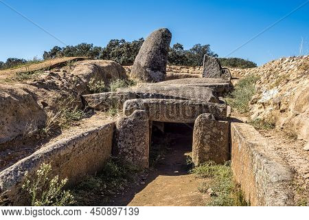 Dolmen Of Lacara, Funeral Chamber. Ancient Megalithic Building Near La Nava De Santiago, Extremadura