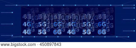 Technology Background High Speed Network 4g 5g 6g. Light Blue Dotted Signal Lines In Graphic Style. 