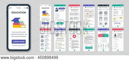 Set Of Ui, Ux, Gui Screens Education App Flat Design Template For Mobile Apps, Responsive Website Wi