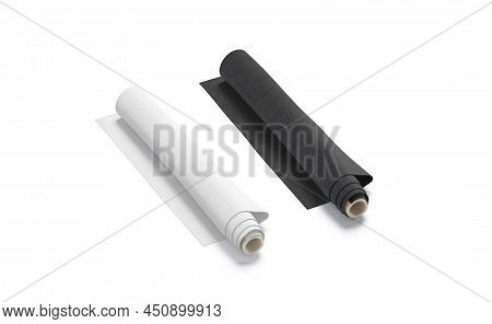 Blank Black And White Fabric Twisted In Roll Mockup, Isolated, 3d Rendering. Empty Linen Or Fiber Up