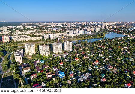 Aerial View Of Raiduzhnyi And Voskresenka Districts Of Kiev, The Capital Of Ukraine Before The War W