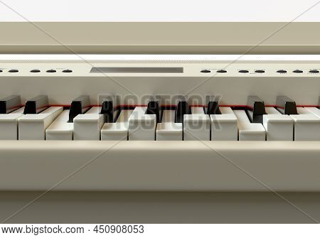 Closeup Of Piano Keys With C Major Chord Pressed. 3d Illustration