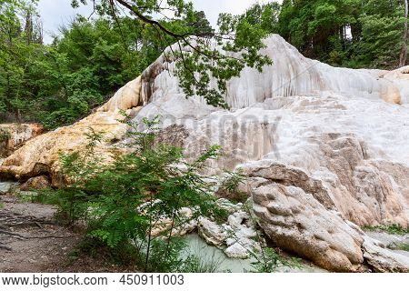 Bagni San Filippo, Natural Thermal Waterfall La Balena Bianca And Geothermal Pool And Hot Spring  In