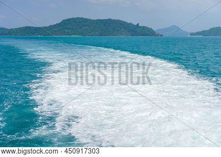 Wave Of A Passenger Ship Or Speed Boat On The Sea.