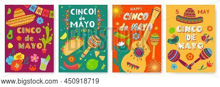 Cinco De Mayo Festival Posters, Mexican Holiday Celebration Flyer. Mexico Fiesta Party Invitations W