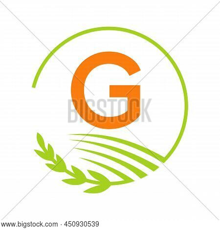 Agriculture Logo On G Letter Concept. Agriculture And Farming Logo Sign G Letter Template