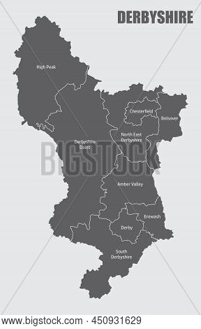 Derbyshire County Administrative Map With Labels, England