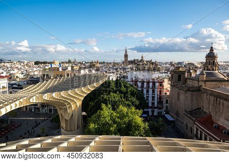 Seville, Spain - 06 April, 2019: Metropol Parasol Is A Wooden Structure Located At La Encarnacion Sq