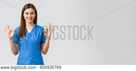 Healthcare Workers, Prevent Virus, Insurance And Medicine Concept. Confident Young Female Nurse, Doc