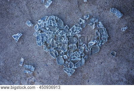 Cracked Heart. Broken Love Concept. Heart Made From Glass. Heart-shape. Without Piece Heart.
