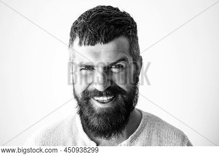 Happy Smiling Bearded Man Portrait. People Emotions, Face Exspression.